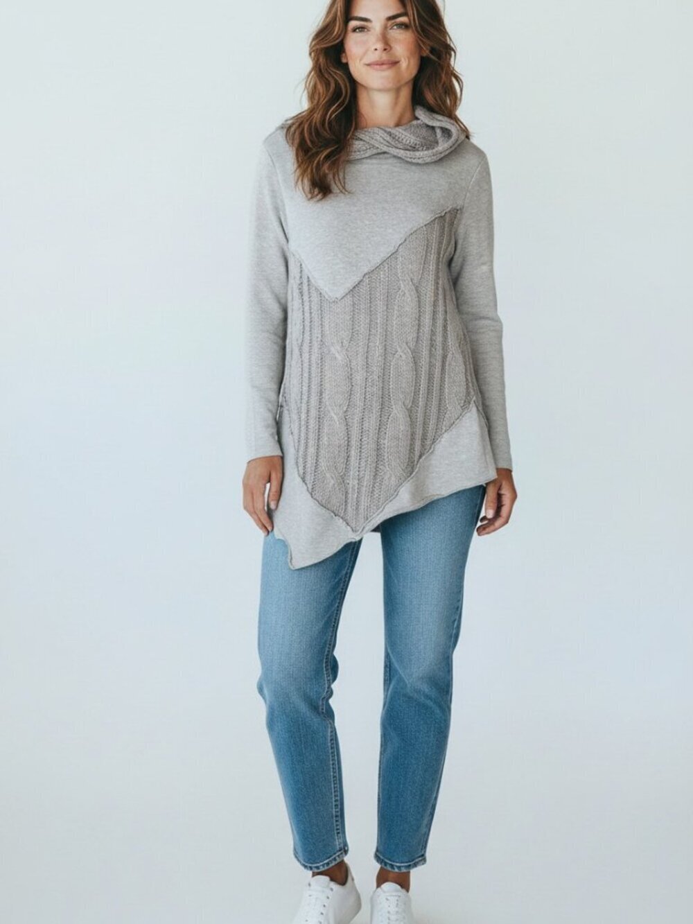 Visible Art Sweater Hoodie Womens Medium Asymmetric Knit Grey Merino Wool